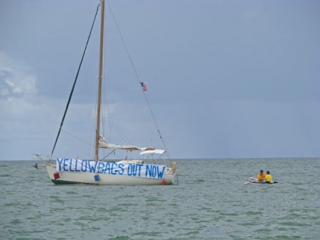 Sailboat makes a statement off Upham Beach.