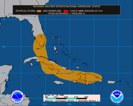 Areas affected by Tropical Storm force winds.