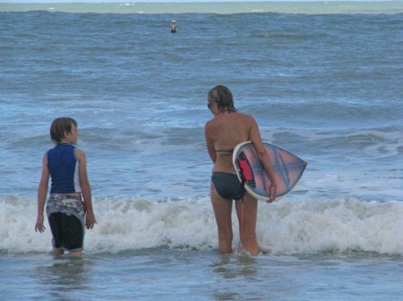 Going surfing with mom.