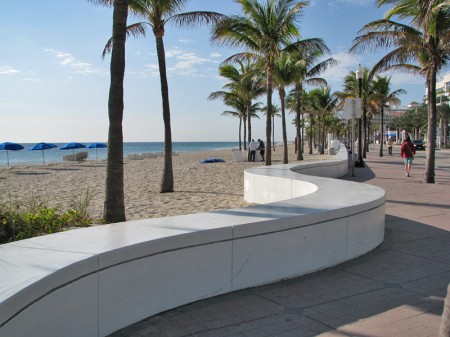The curvy wave wall on Ft. Lauderdale's beach promenade follows the beach for miles.