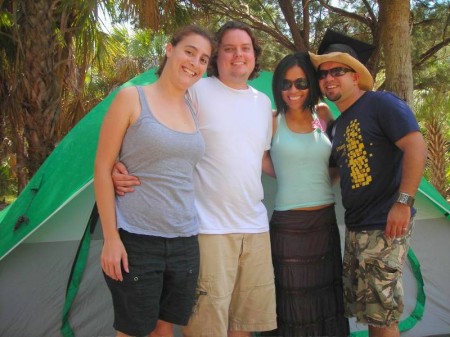 Maria, Neil, and friends at their hard-won Fort Desoto Park campsite.