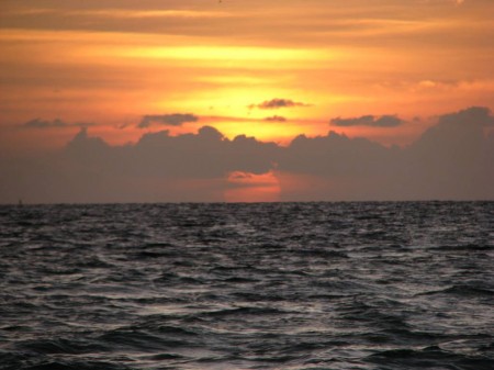 The sunset was slightly muted by a thick low cloud bank, but beautiful nonetheless. I'll take it.