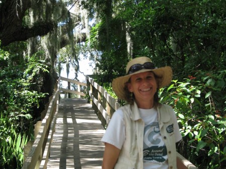 IMG_4446 Karen Fraley of Around the Bend Nature Tours gets ready to climb the Portavant Temple Mound at Emerson Point Conservation Preserve in Palmetto, Florida.