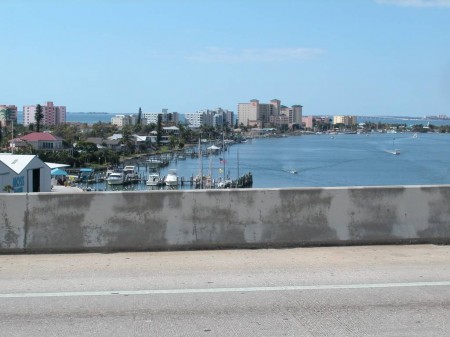 DSCN2930 Looking at the north end of Ft. Myers Beach from the Matanzas Bridge. The northern portion of the island is packed with condos, hotels, and cottages.