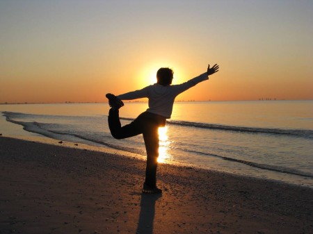 IMG_5278 Suzie strikes an impromptu yoga pose at sunrise.