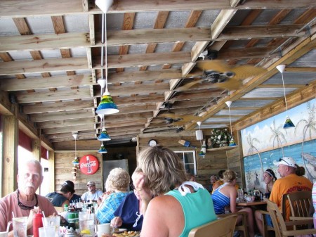 Enjoying a casual open-air breakfast at the Gulf Drive Cafe. You can eat inside in the air-conditioning if you prefer.