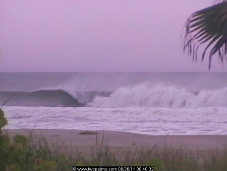8-26-2011 8-40-04 AM Surf from Hurricane Irene hits Cape Canaveral beaches.