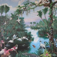 Mural by artist Al Rao, as depicted on a wall at the Dixie Crossroads Restaurant, Titusville, Florida